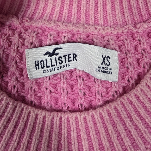 HOLLISTER Pink Cropped Long Sleeve Waffle Knit Sweater Size XS - New Without Tag - Picture 3 of 6